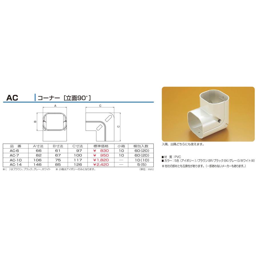 バクマ工業 エアコン配管用化粧カバー スマートダクト用コーナー（立面