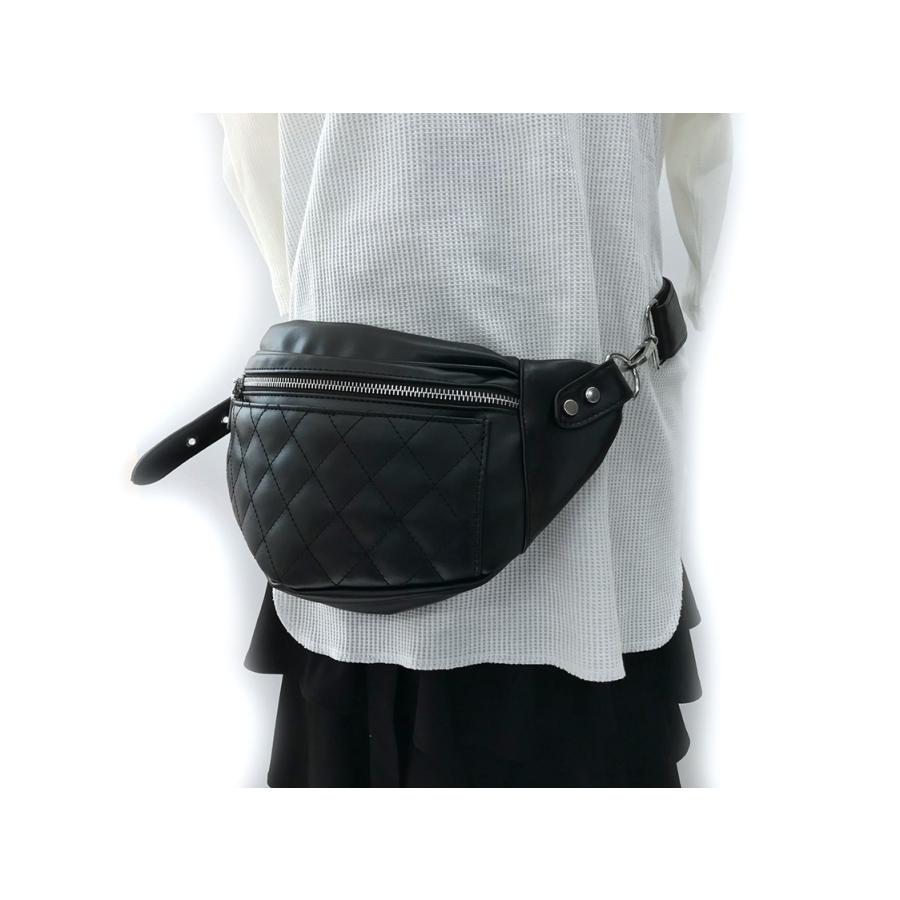 黒 レザー ボディバッグ キルティングデザイン 約30cm ブラックレザー クリアランス ボディバッグ キルティングデザイン 黒