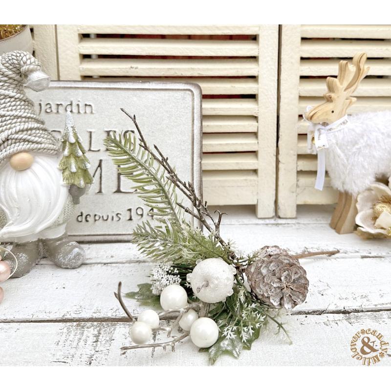 クリスマス雑貨 ホワイトミックスピック/ピック 造花 松ぼっくり 松毬