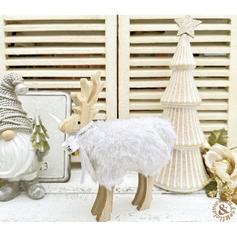 クリスマス雑貨 もこもこトナカイ ファー ウッドディアースタンド