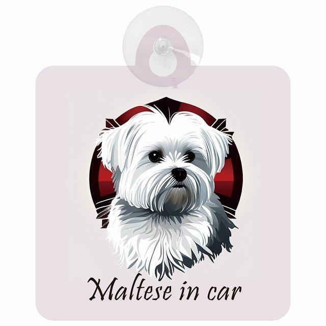 Maltese マルチーズ Bタイプ 車 窓ガラス 吸盤タイプ 犬 イラスト付