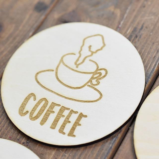 COFFEE プレート 木製ドアサイン 丸型 直径9cm 彫刻 インテリア 案内 
