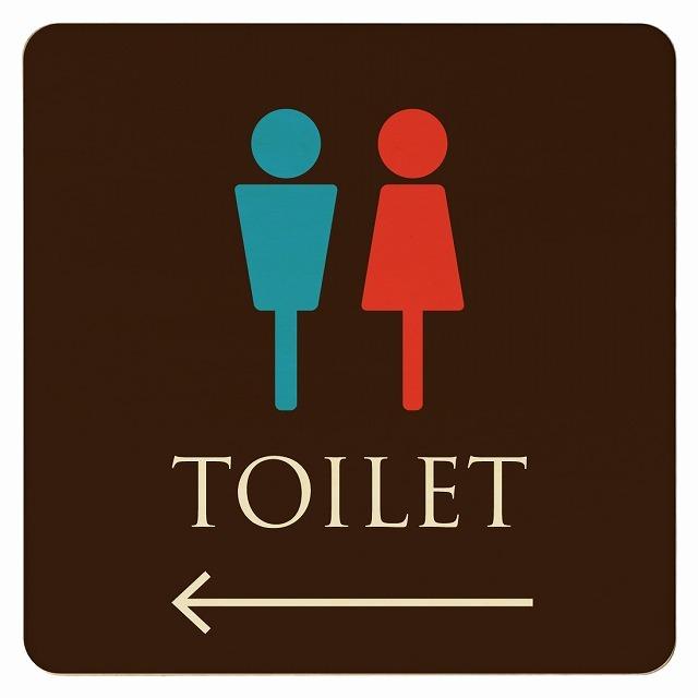 トイレ 御手洗 Toilet トイレマーク ブラウン カラー 男女マーク 左 ピクトサイン 木製ドアサイン ドアプレート 施設 案内 9x9cm 春先取りの