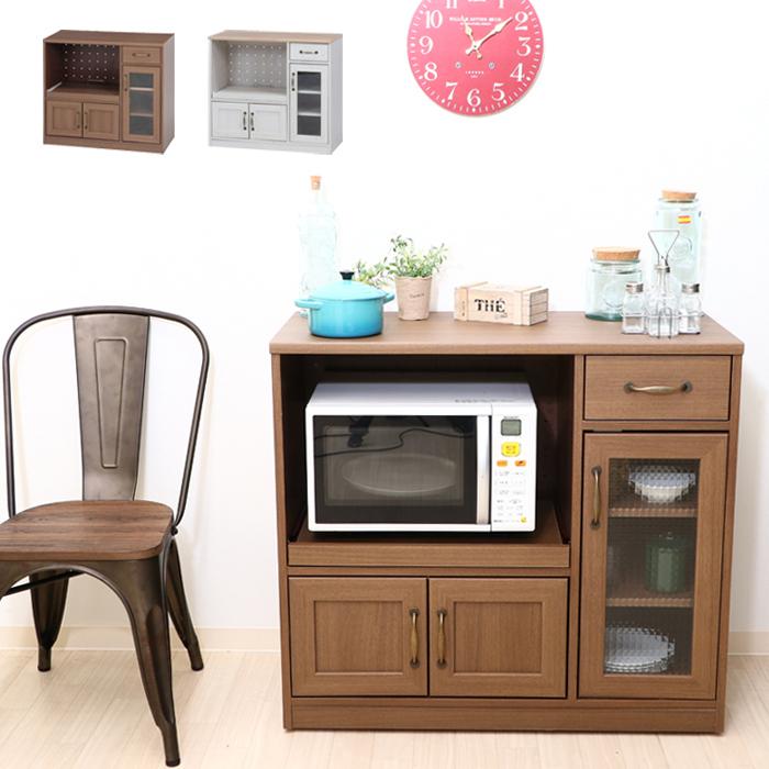 キッチンカウンター キャスター付 幅90cm キッチン 収納 レンジ台 コンセント付 レンジボード ホワイト×ナチュラル M5-MGKFGB00159NAWH