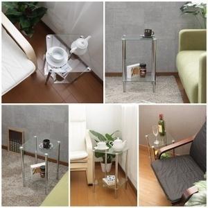 コバ　ガラスサイドテーブル ガラスサイドテーブル ガラステーブル 机 モダン 花台 軽量