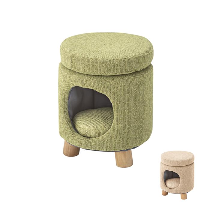 ペットハウススツール スツール ペットハウス ペットベット 犬 猫 ペット クッション付き 脚付き 天然木 かわいい 収納 ラウンド ペット