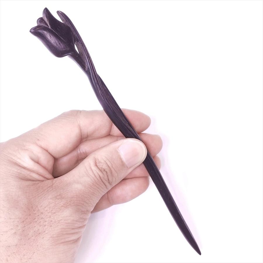 かんざし 簪 木製 黒檀 63B チューリップ 普段使い シンプル 天然木