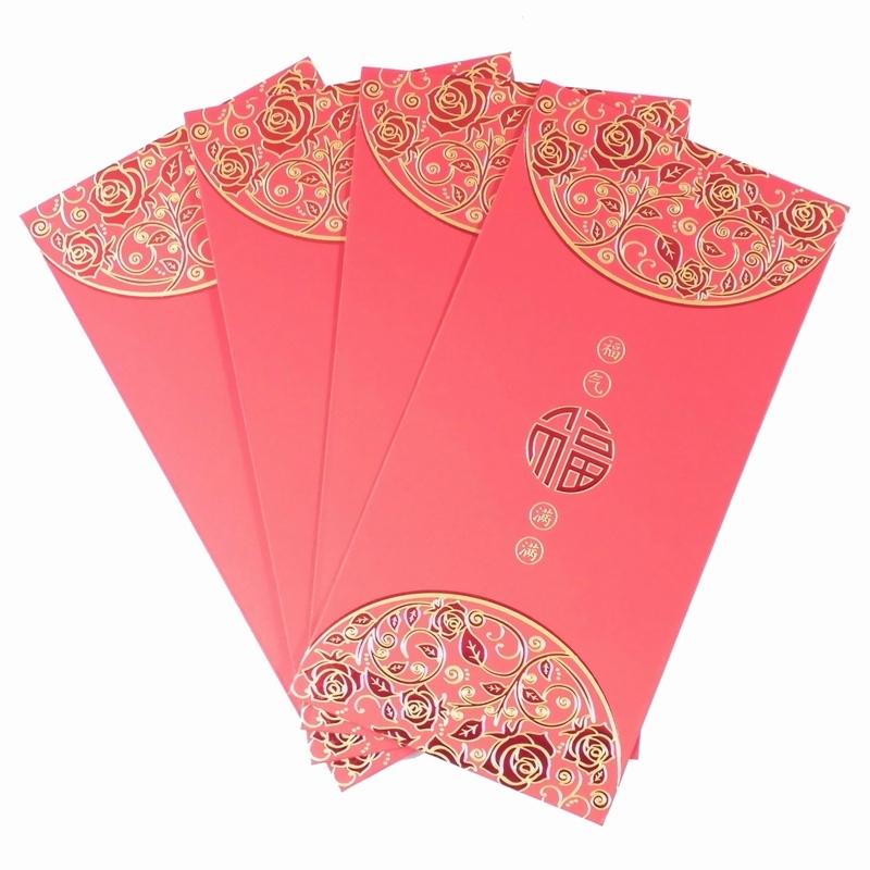 紅包 中国 最大48%OFFクーポン ご祝儀袋 福39 紅金福 m2 福気満満 薔薇紋 実物 190g 4枚
