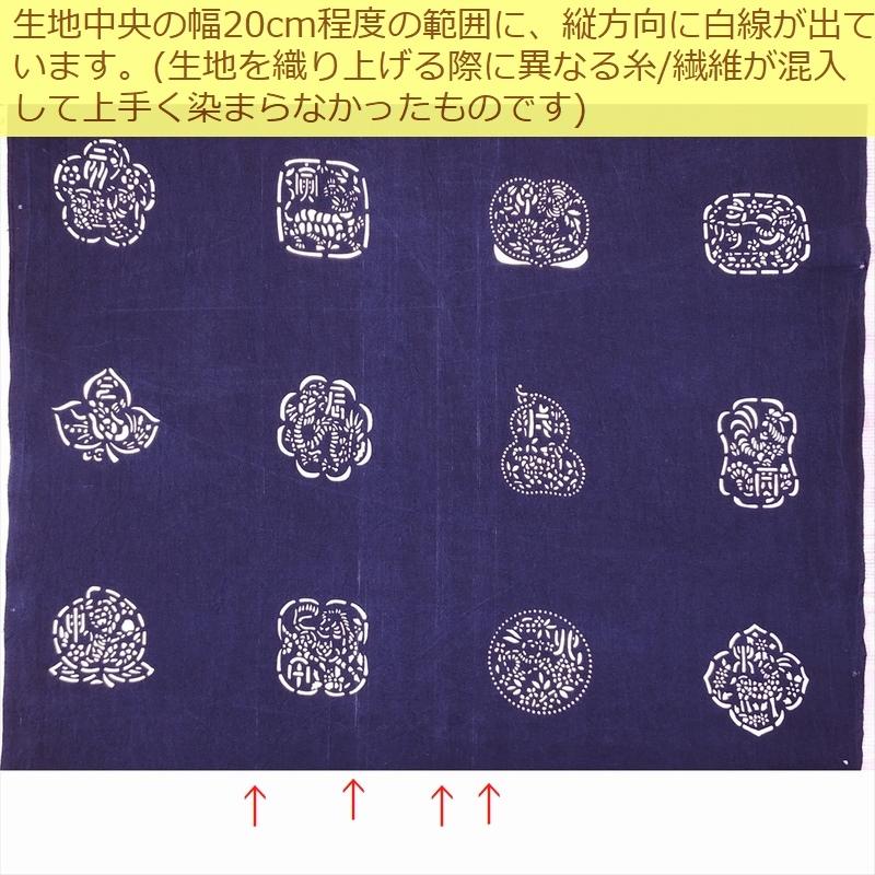 藍染生地使用大判干支パッチワーク120×150 藍染め 生地 幅90cm 藍色08 十二支[訳あり] 藍印花布 1m単位 綿100