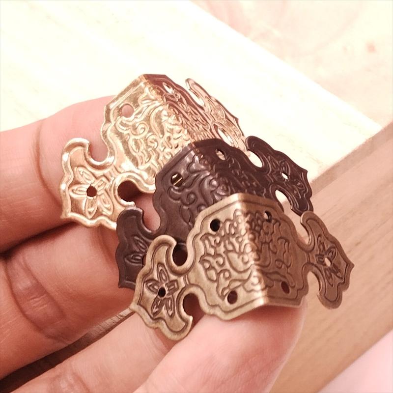 中華装飾金具 二面 細長飾り 25-17mm-1 金色/黒色/銅色 1個 銅真鍮製