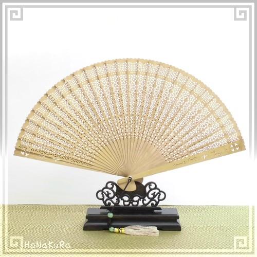 白檀扇 楽天市場】【白檀扇子】茶花柄レース生地／7.5寸男物サイズ