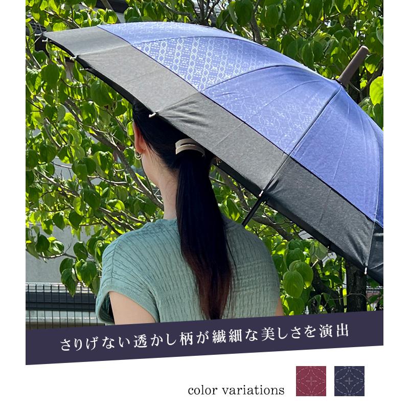 傘 レディース 16本骨 おしゃれ 長傘 ジャンプ 和柄 型押し切毬 グラスファイバー 送料無料 55cm / メール便不可｜zakka-happybird｜02