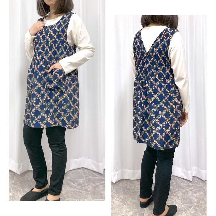 エプロン おしゃれ かぶるだけ 保育士 ワンピース プリーツ