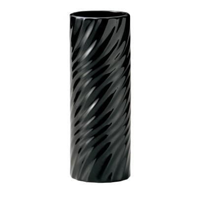 陶器花瓶 モノトーンフラワーベース 寸胴 波模様 L ブラック 9×H24.5cm