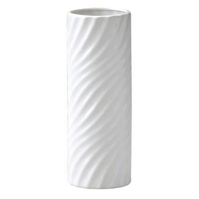 陶器花瓶 モノトーンフラワーベース 寸胴 波模様 M ホワイト 7×H20cm