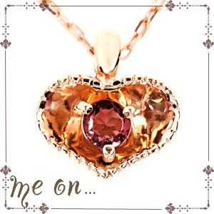 ネックレス me on... K10ピンクゴールド(PG)ハートモチーフ・ロードライトガーネットネックレス 64582
