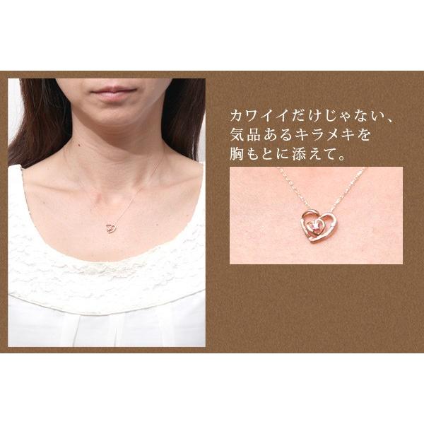 ネックレス me on... K10ピンクゴールド ダブルハートモチーフネックレス ピンクトルマリン 天然ダイヤモンド 64841-p_1