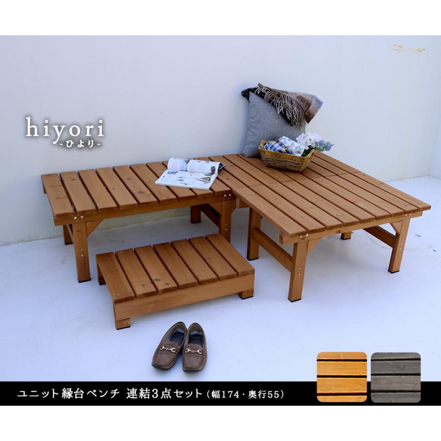 デッキ縁台 ガーデン ユニット縁台ベンチ hiyori（ひより）連結3