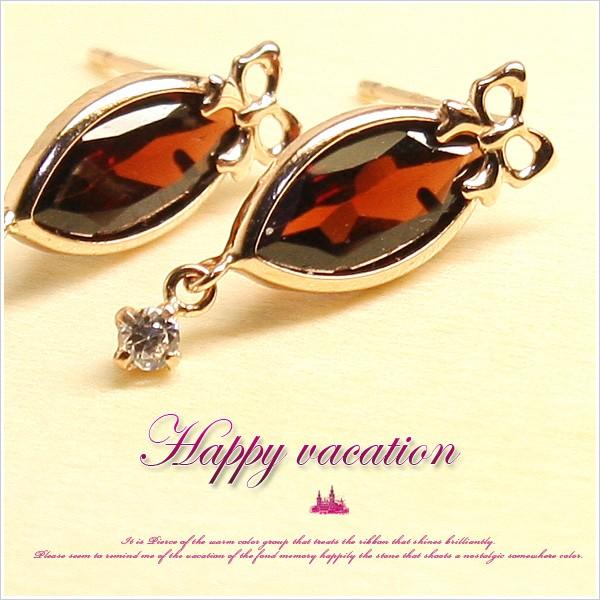ピアス Happyvacation K10ピンクゴールド リボン キュービック 