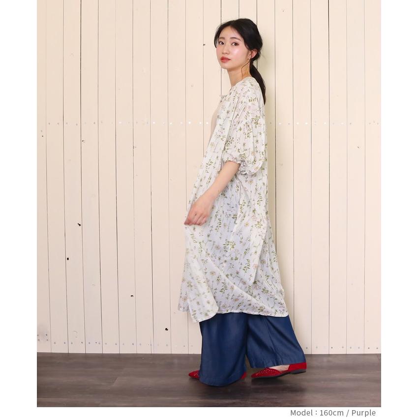 ボタニカル柄ギャザーワンピース ワンピース 羽織り レディース 長袖 透け感 シアー バルーン袖 ボタニカル 花柄 綿 ワンマイルウェア メール便送料無料05 55 0154 Entree アントレ 通販 Yahoo ショッピング