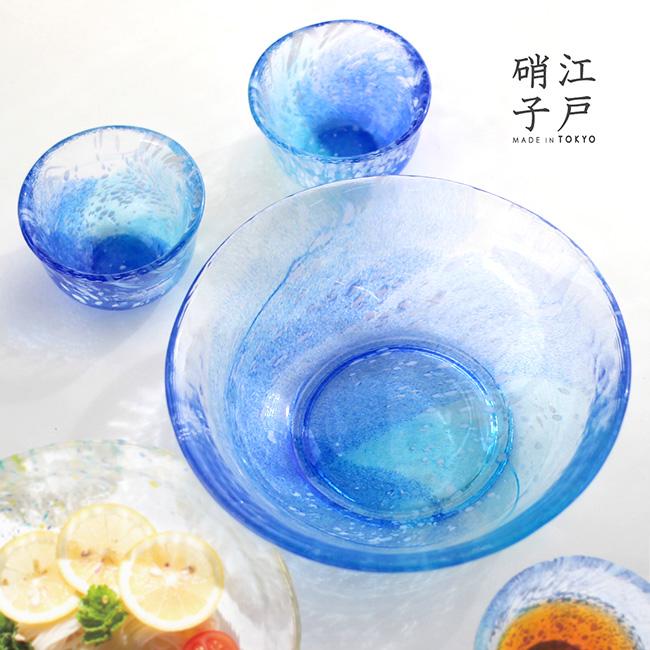 江戸硝子 いろどり そうめん鉢＆蕎麦猪口セット(夏 和食器 ガラス