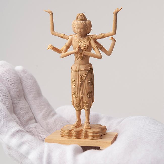 極小仏 阿修羅(阿修羅像 仏像 木製 木彫り 柘植 ツゲ 高さ9.5cm アート