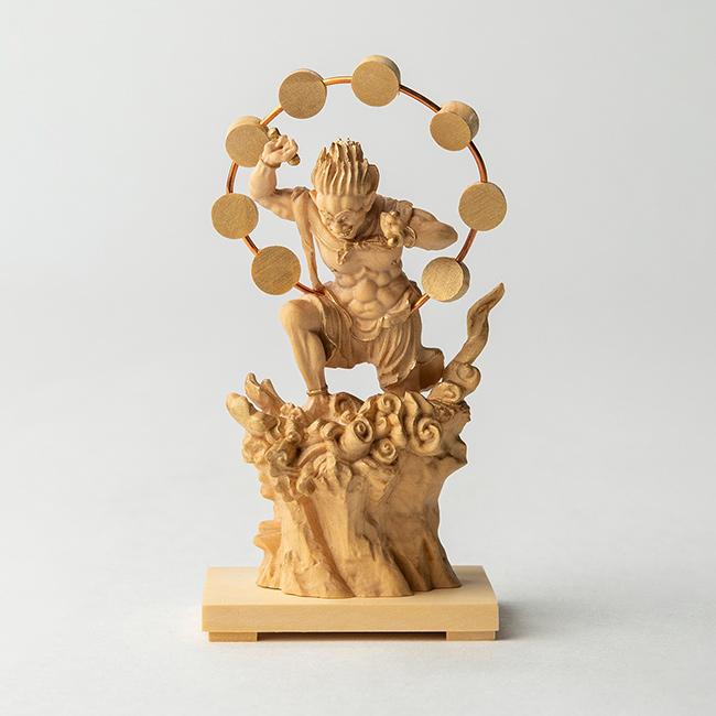 極小仏 雷神(雷神像 神様 仏像 木製 木彫り 柘植 ツゲ 高さ10.3cm