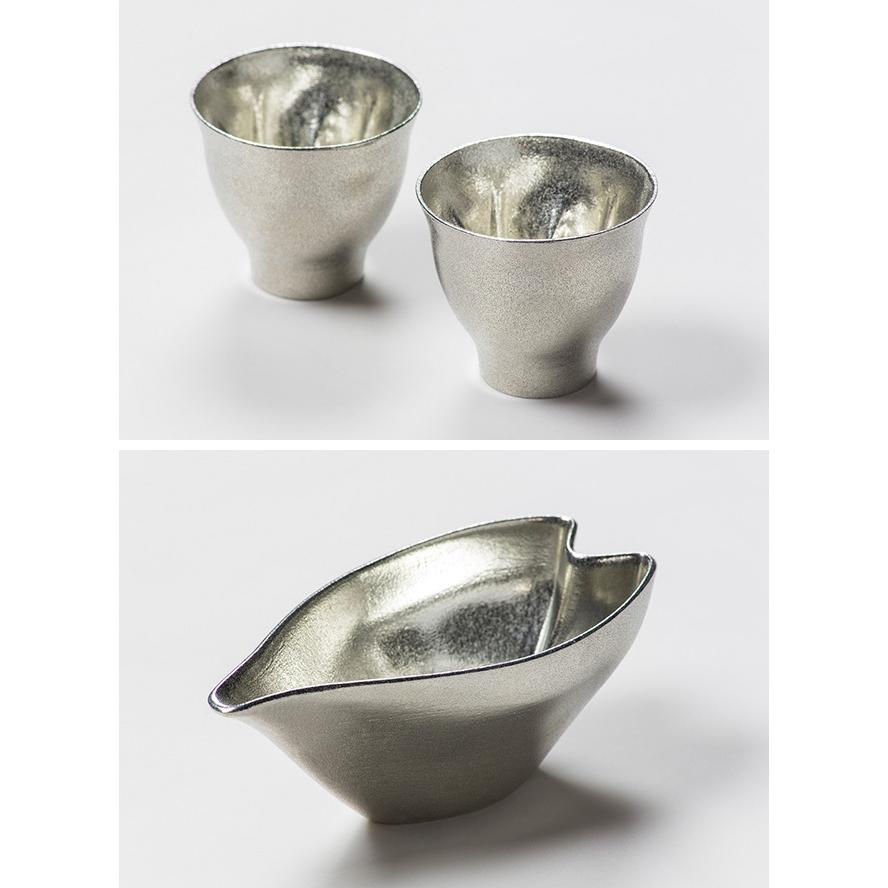 さくら 錫製 ぐい呑み2客+片口セット ST-044(酒器セット 酒器 ぐい呑