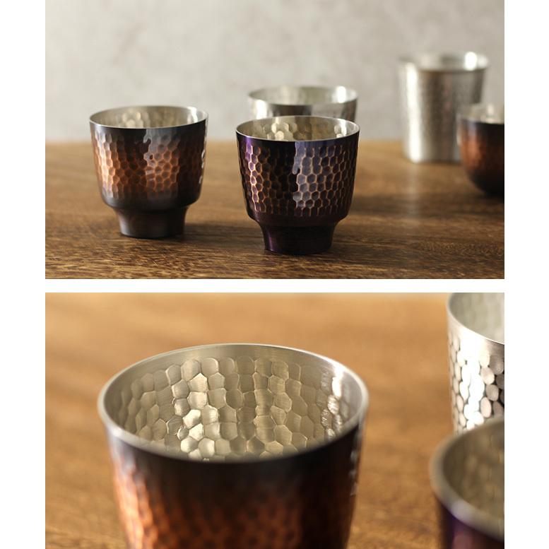 新光堂 銅製 鎚目ぐい呑み 湾曲 100ml 2個入り1箱(銅 ペア 酒器 ペア食器 ぐい飲み ぐいのみ 日本製 日本酒 冷酒 酒 男性)の画像