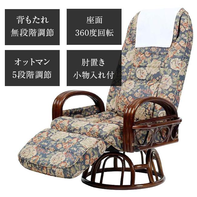 籐 肘付 回転 リクライニングチェア オットマン付き SW046K(ラタン