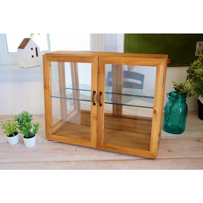 飾り棚　キャビネット　アンティーク家具　　コレクションケース キャビネット レトロ ミラー 鏡張り ラスティ ダブルドアケース