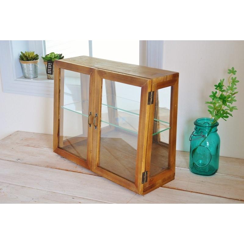 キャビネット レトロ ミラー 鏡張り ラスティ ダブルドアケース