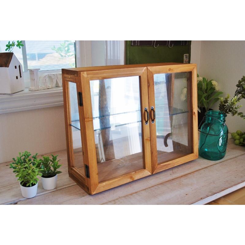 キャビネット レトロ ミラー 鏡張り ラスティ ダブルドアケース