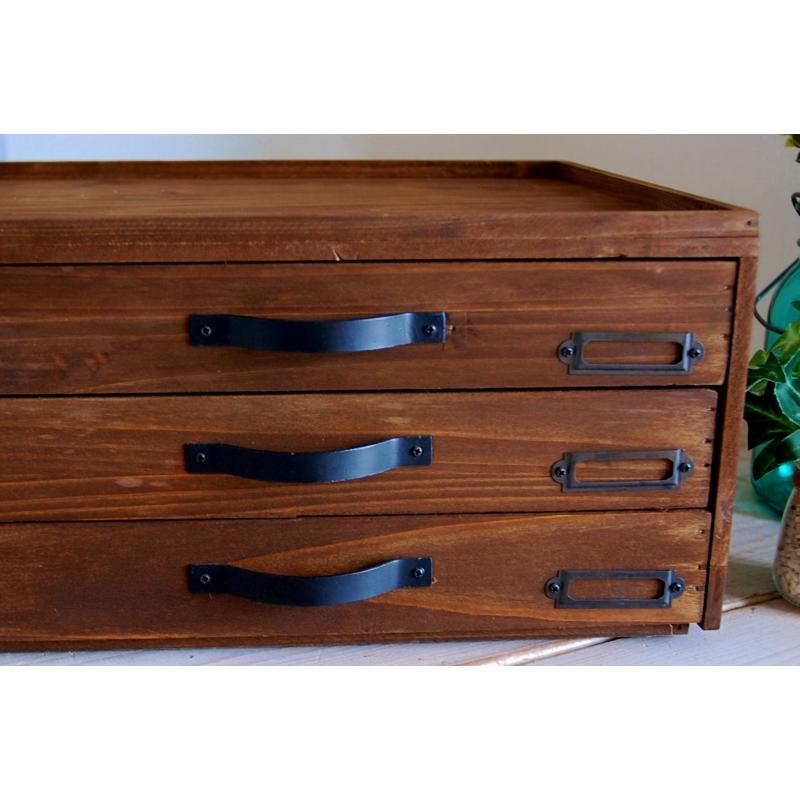 書類ケース レトロ ダークブラウン 3ドロワー 3段キャビネット