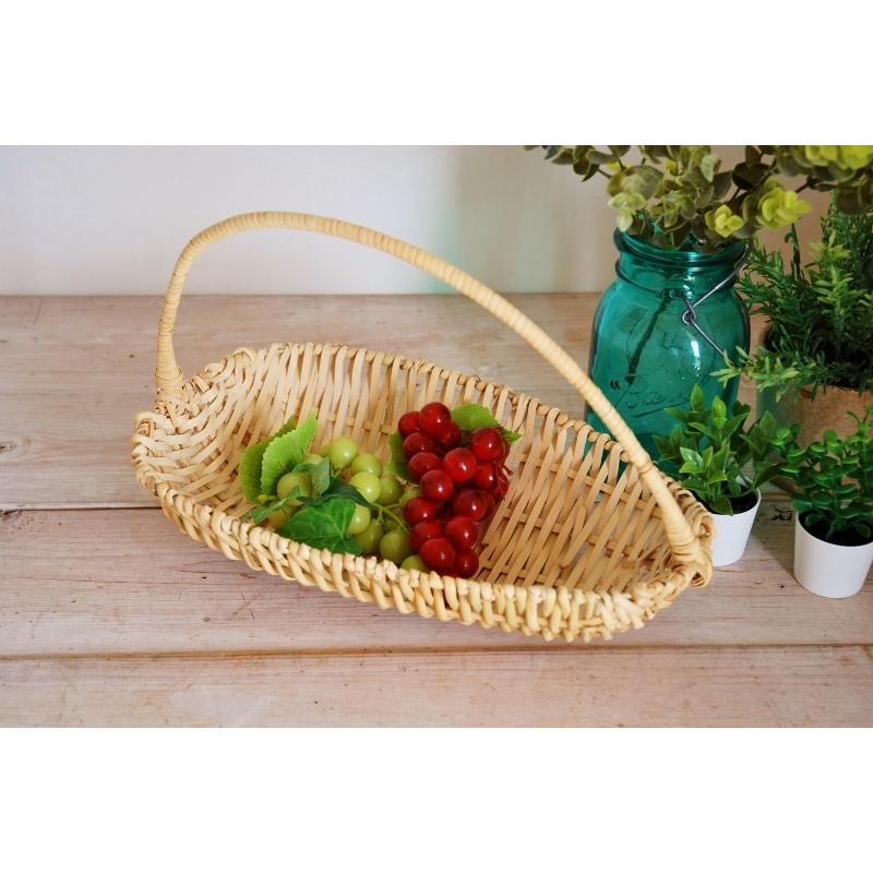 トレイ アーモンドバスケット 籐 トレー ハンドル ナチュラル ラタン