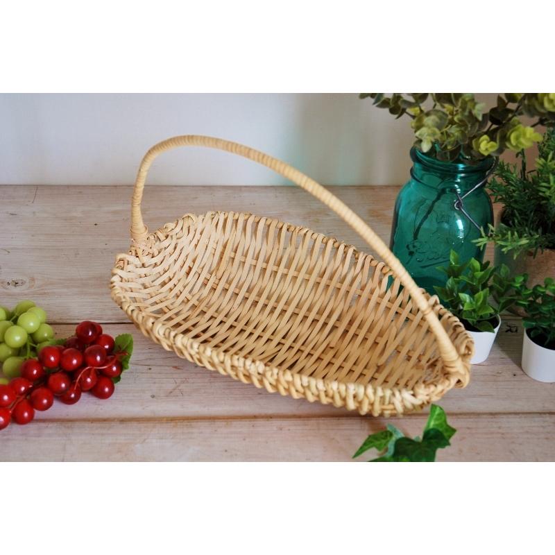 トレイ アーモンドバスケット 籐 トレー ハンドル ナチュラル ラタン