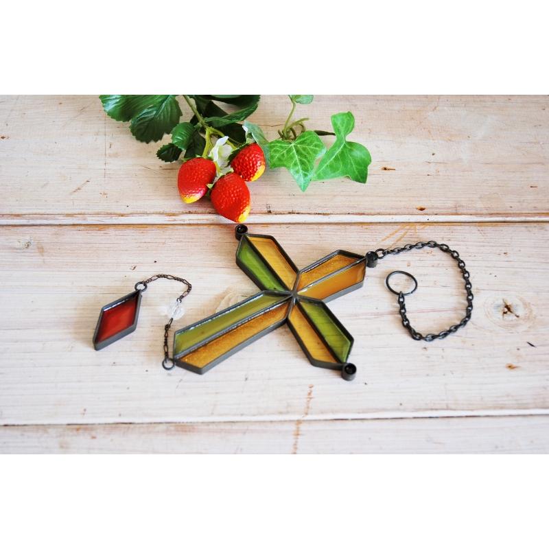 ステンドグラス クロス 十字架 ステンドガラス ブリエット 吊るし