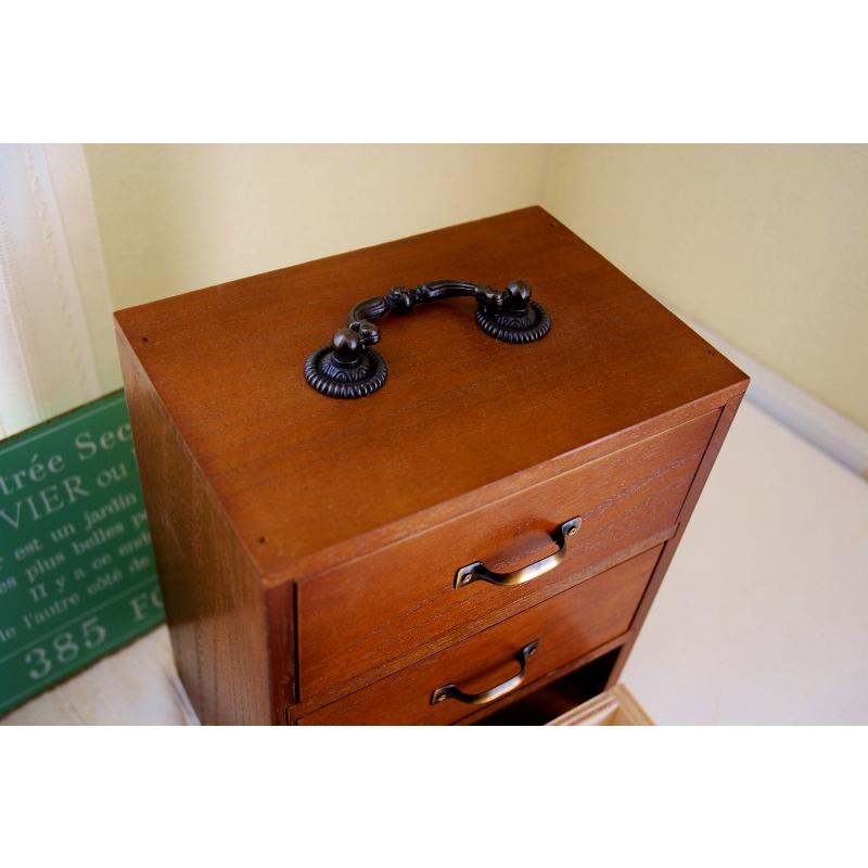 救急箱 レトロ アンティーク 木製 3段 ダークブラウン 国産 薬箱 小物