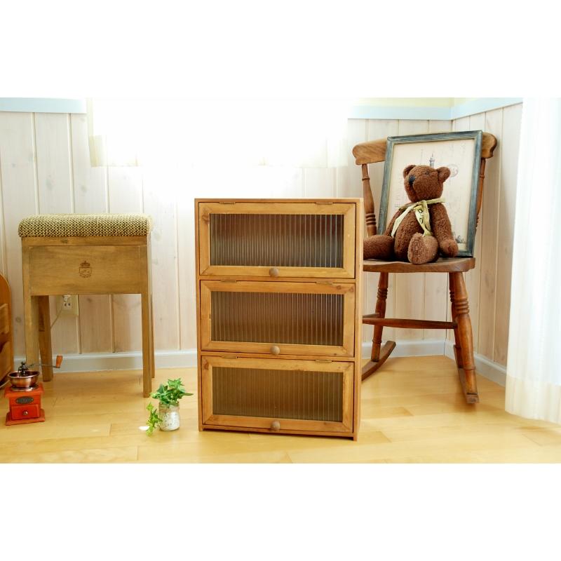 カントリー雑貨 ステンドグラス 置物 ガラス ブラウン 2段 古道具