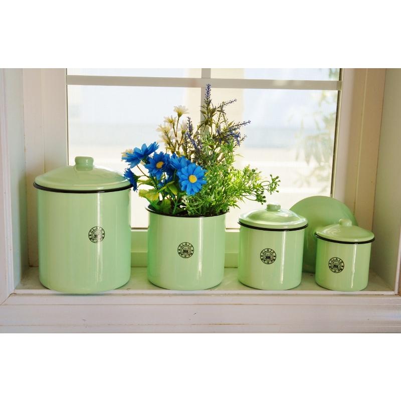 キャニスター 4個セット ホーロー エナメル グリーン 琺瑯 ナチュラル