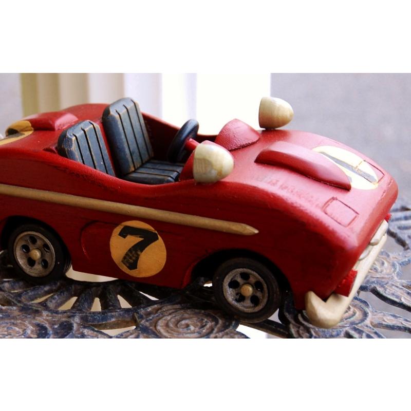 ウッドスポーツカー レトロ アンティーク 木製 玩具 レーシングカー
