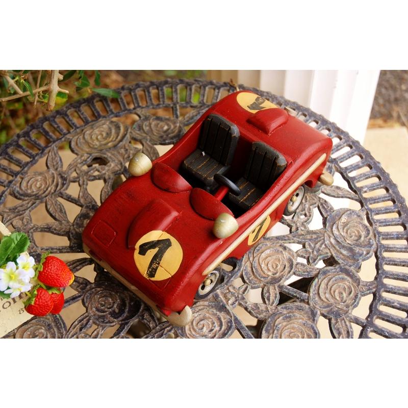 ウッドスポーツカー レトロ アンティーク 木製 玩具 レーシングカー