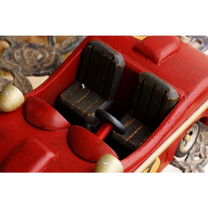 ウッドスポーツカー レトロ アンティーク 木製 玩具 レーシングカー