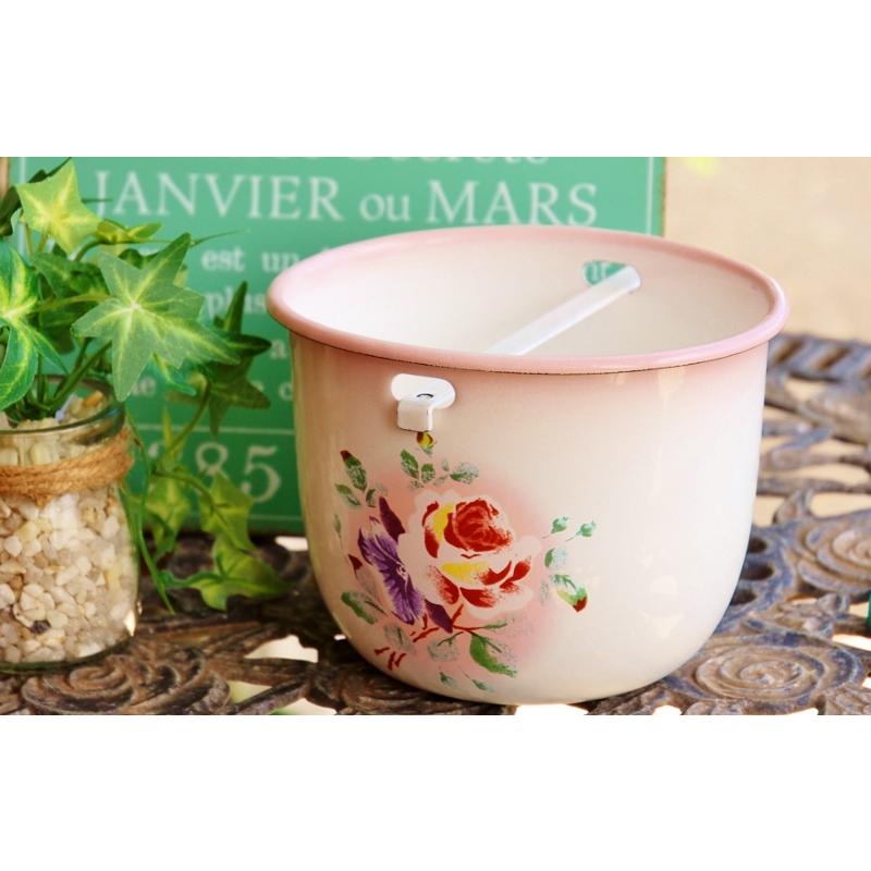 【imane】イマンのプリンセスローズホーローポット イマン imane お宝 送料無料 アンティーク・イマン スカーレットローズ
