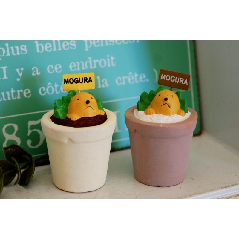 ガーデニング雑貨 送料無料 陶器ミニチュア もぐら2個セット Mogu ゆう