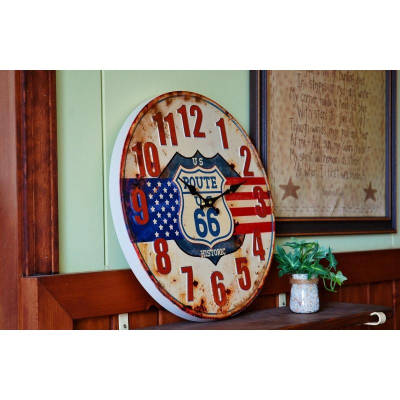 壁掛け時計 アメリカン レトロ ルート66 大きい アンティーククロック