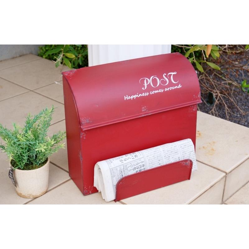 壁掛けポスト 大きい レトロ ポスト 置き フレンチシャビーレッド