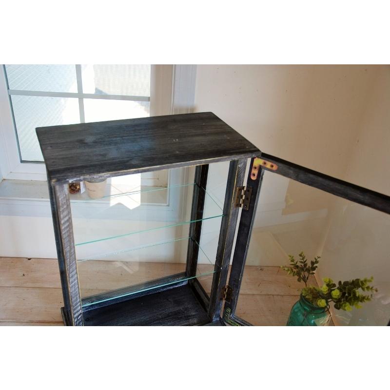 【アンティーク】ガラス　ディスプレイケース　ショーケース　飾り棚 ガラスコレクションケース/プランターケース アルミステンカラー