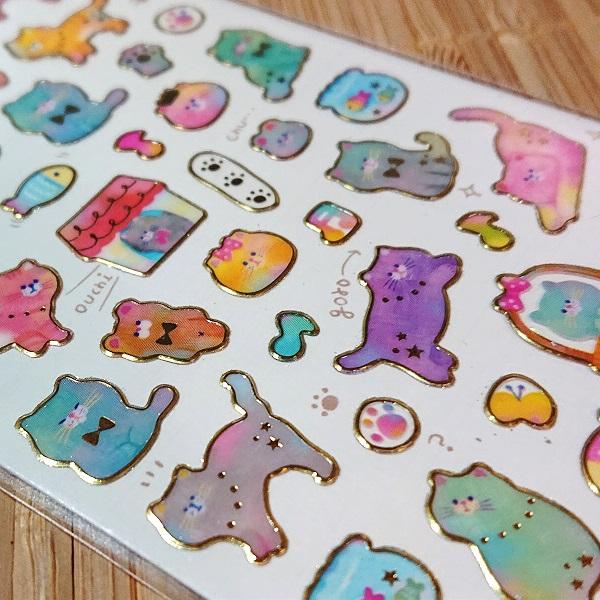 プチキラマークシール（オーロラねこ）01054/金の縁取り シール