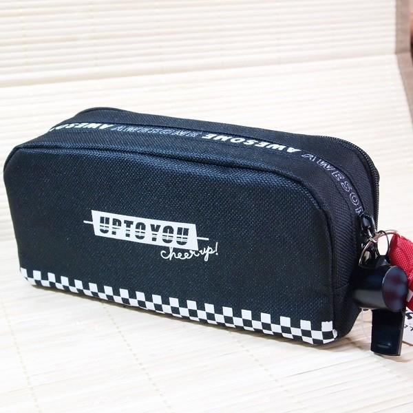前面がメッシュポケット ホイッスル付きペンケース（ブラック） 06050